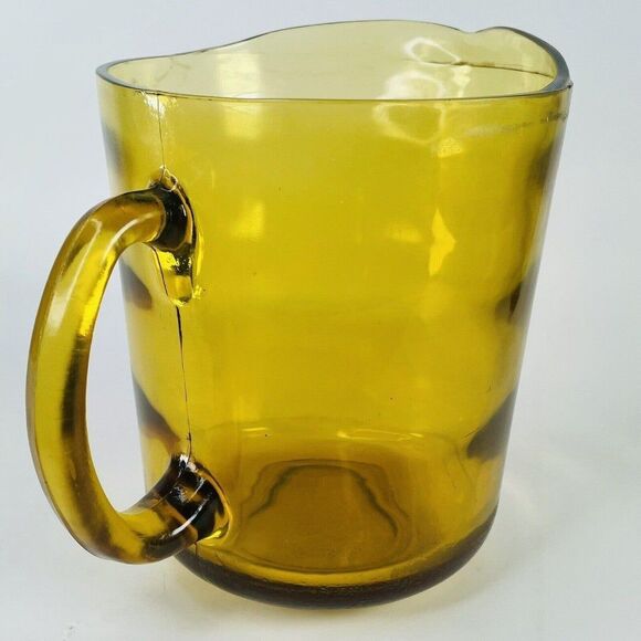 Hazel Atlas Waterfall Optic Ribbed Gold Vintage Amber Glass Pitcher MCM 1960s - Picture 8 of 12